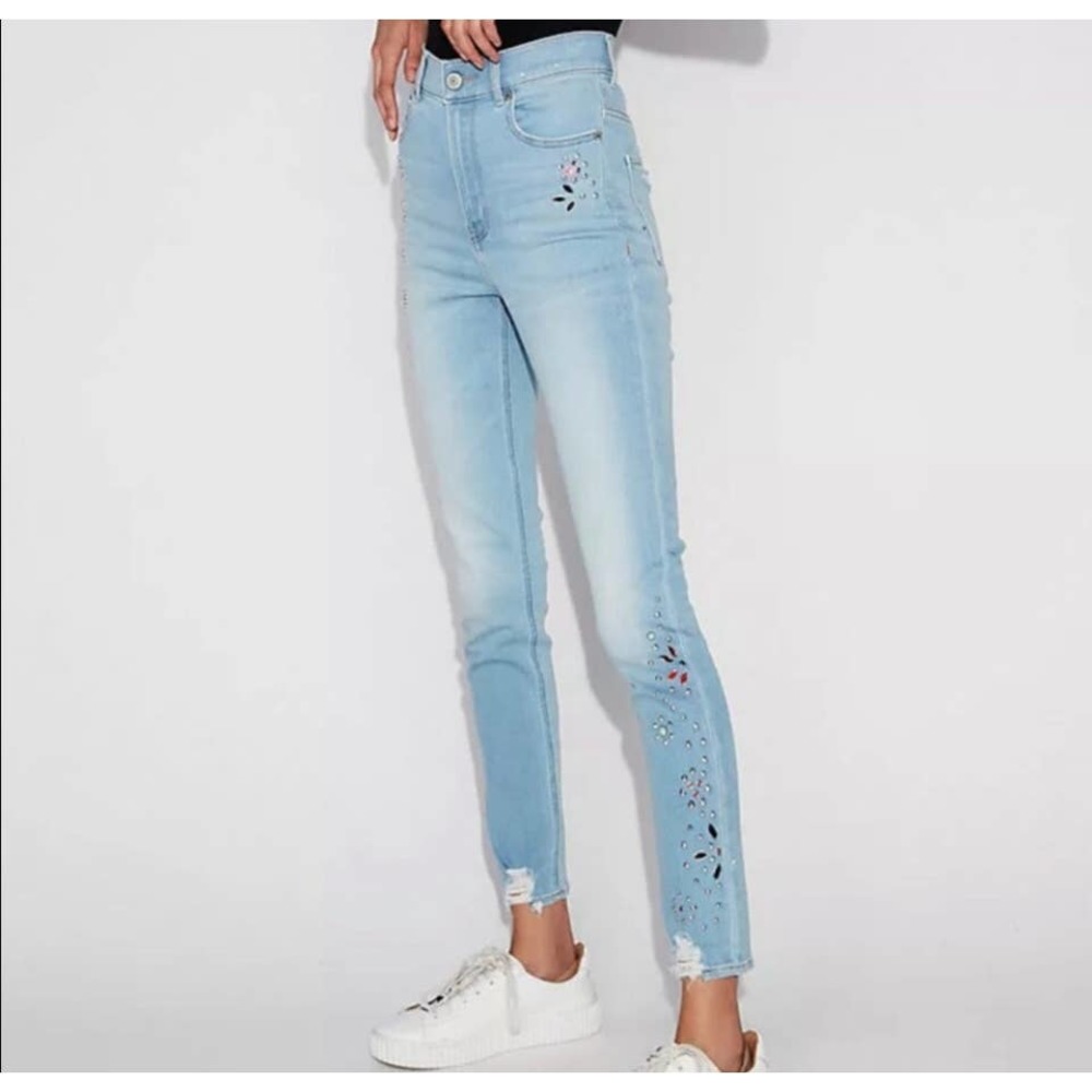 Express Rhinestone High Rise Stretch Ankle Legging Jeans